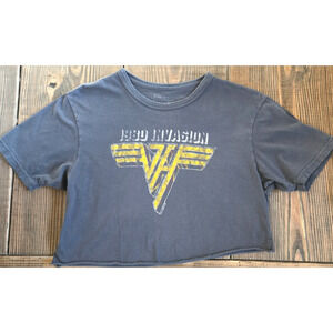 Vintage 90s Van Halen T Shirt Womens Small Cropped Gray Grunge Rock Tee‎ Raw Hem